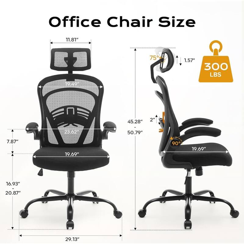 Ergonomic Office Computer Gaming Chair with Flip-Up Armrests for Bedroom, Study