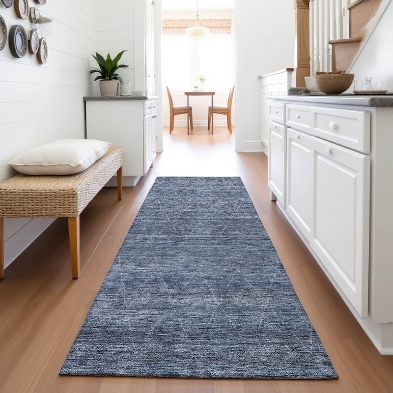 Premium Washable Super Soft Solid Trellis Mayfield Rug - Navy - 2'3" x 7'6"