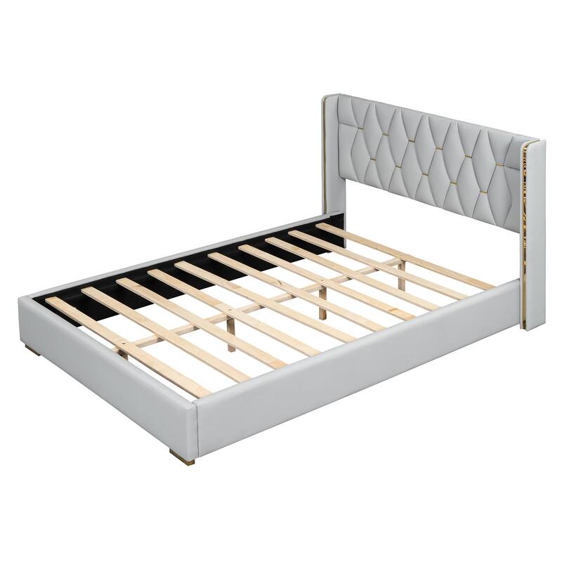Upholstered Platform Bed with Metal Strips
