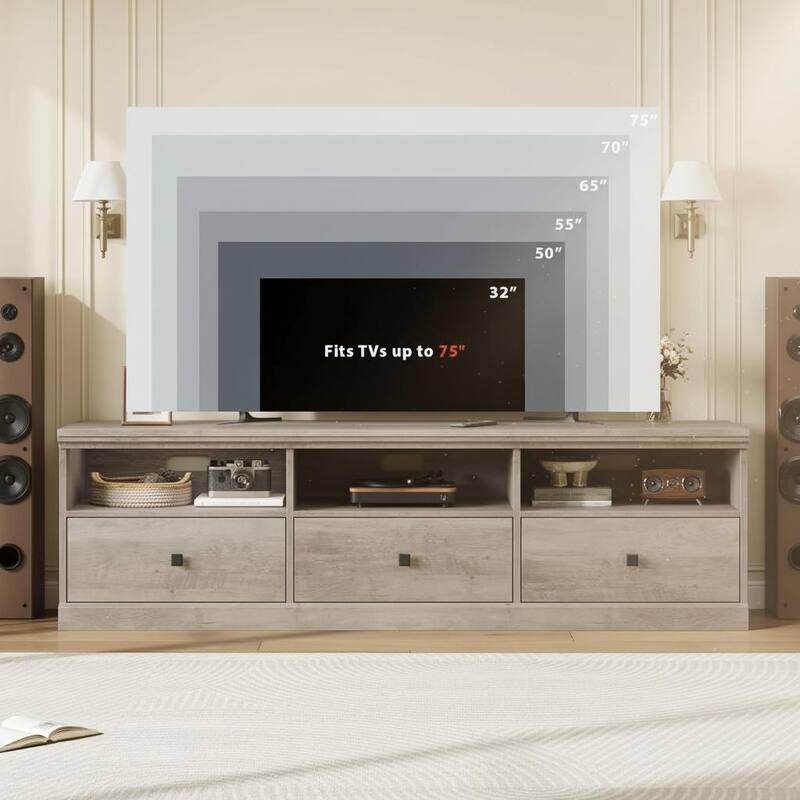 TV Console, with Open Shelves and Storage Drawer