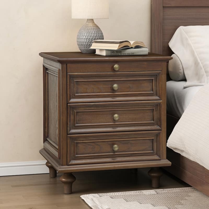 Wood NightStand with Metal Handle