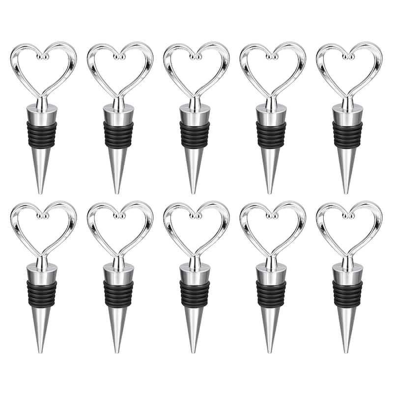 Heart Shape Reusable Wine Bottle Stoppers Beverage Sealing Plugs - Silver