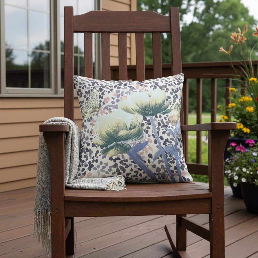 HomeRoots 26" x 26" Green and Black Butterfly Blown Seam Floral Indoor Outdoor Throw Pillow - 26.00' X '5.00' X '26.00