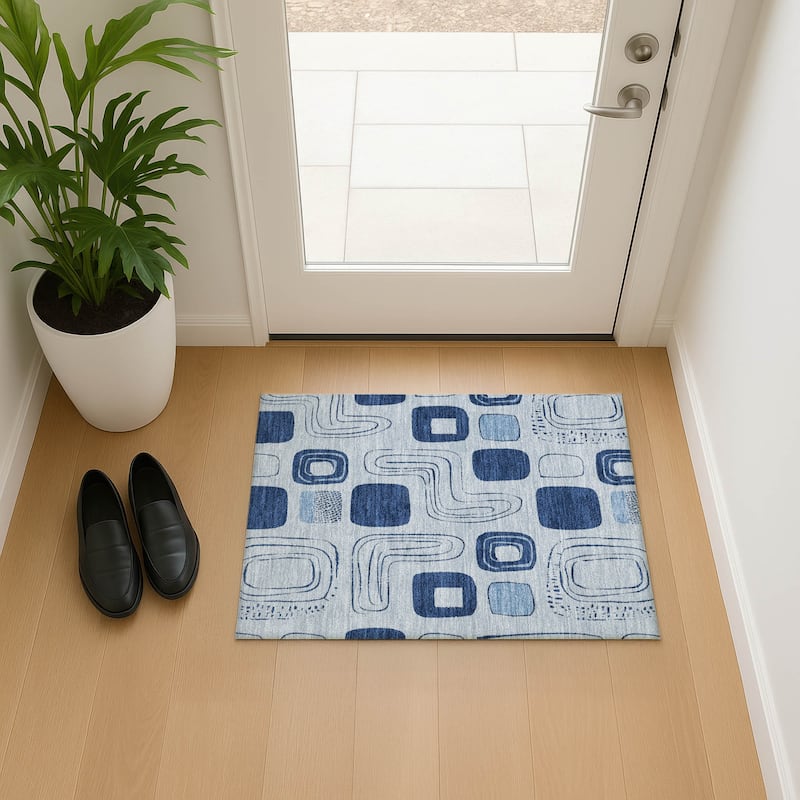Premium Washable Super Soft Contemporary Elements Mayfield Rug - Blue - 1'8" x 2'6"