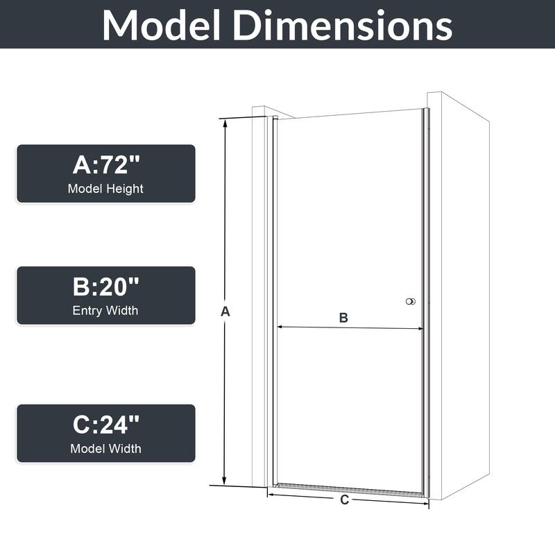 24" x 72" Semi-Frameless Pivot Shower Door