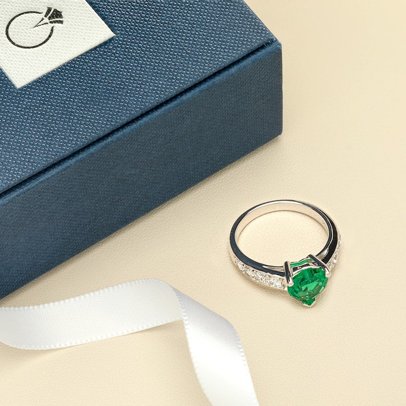 Sterling Silver 1 ct Created Emerald Promise Ring