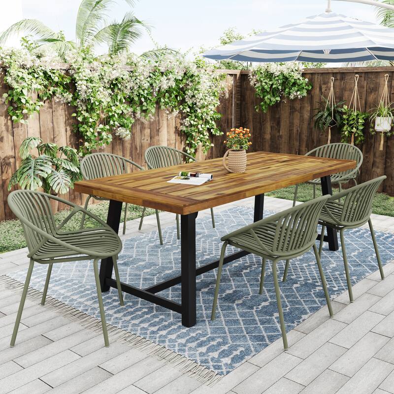 Patio Dining Chairs Set of 2 Modern Stackable Chairs with Breathable Plastic Backrest and Metal Legs for Outdoor, Backyard