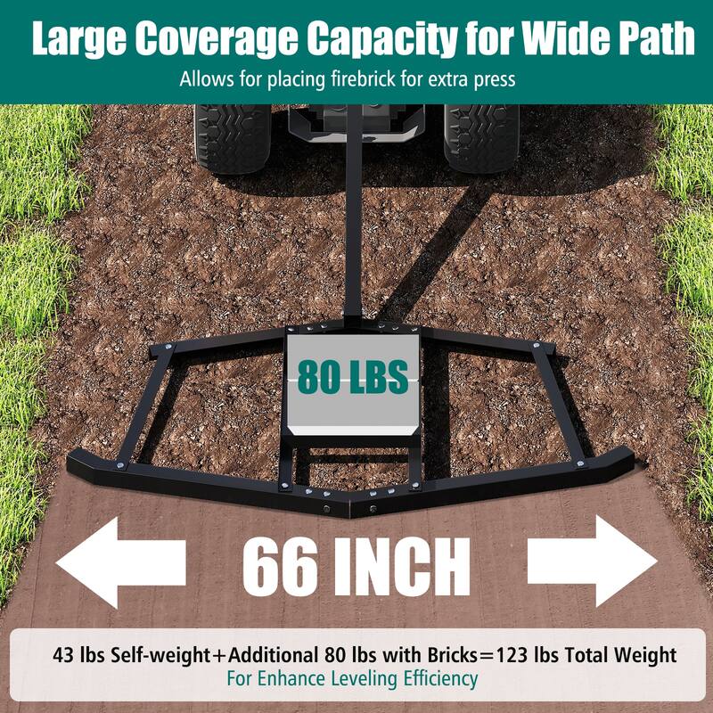 Gymax 66'' Wide Driveway Drag Tow Behind Landscape Leveling Rake