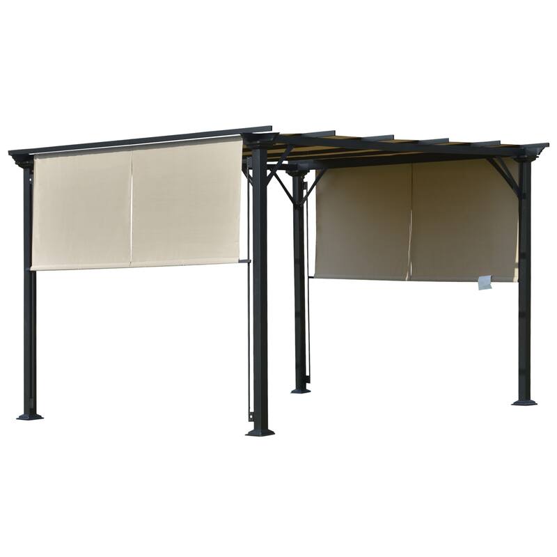 Outsunny 12ft x 10ft Outdoor Retractable Canopy Pergola Steel Frame Patio Pergola Shelter Sun Shade