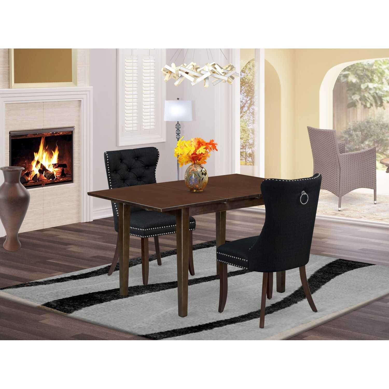 HomeStock 3-Pc Mahogany Finish Rectangular Solid Wood Top with Butterfly Leaf Dining Table Set