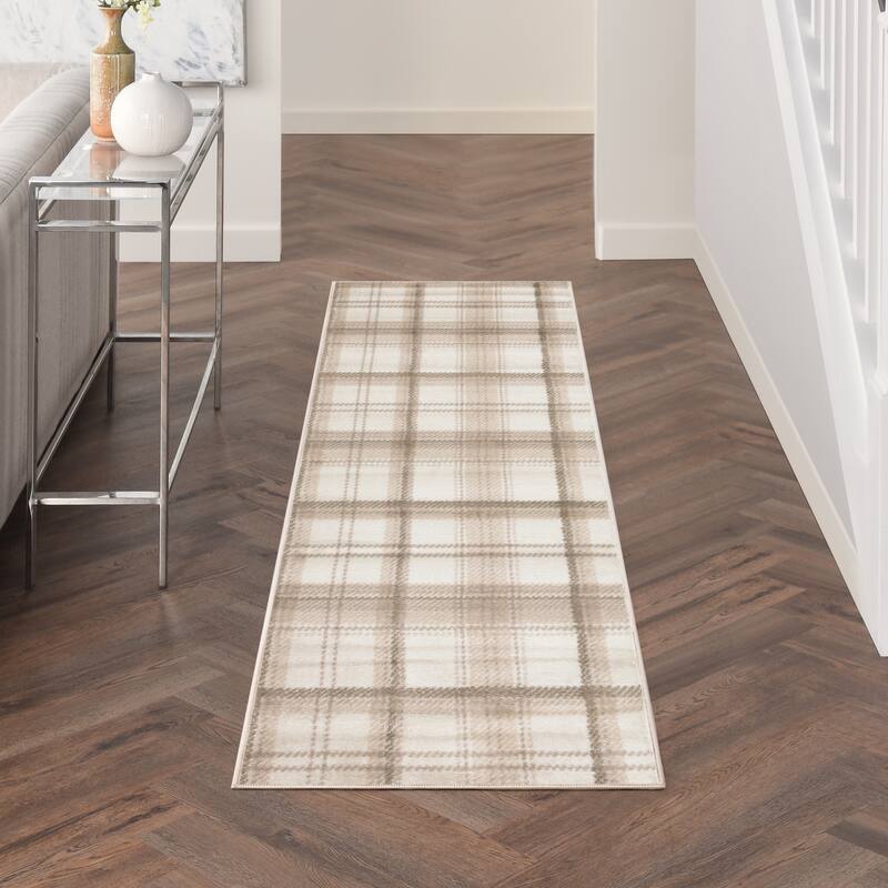Nourison Grafix Plaid Farmhouse Area Rug - 2' x 6' - Ivory/Beige