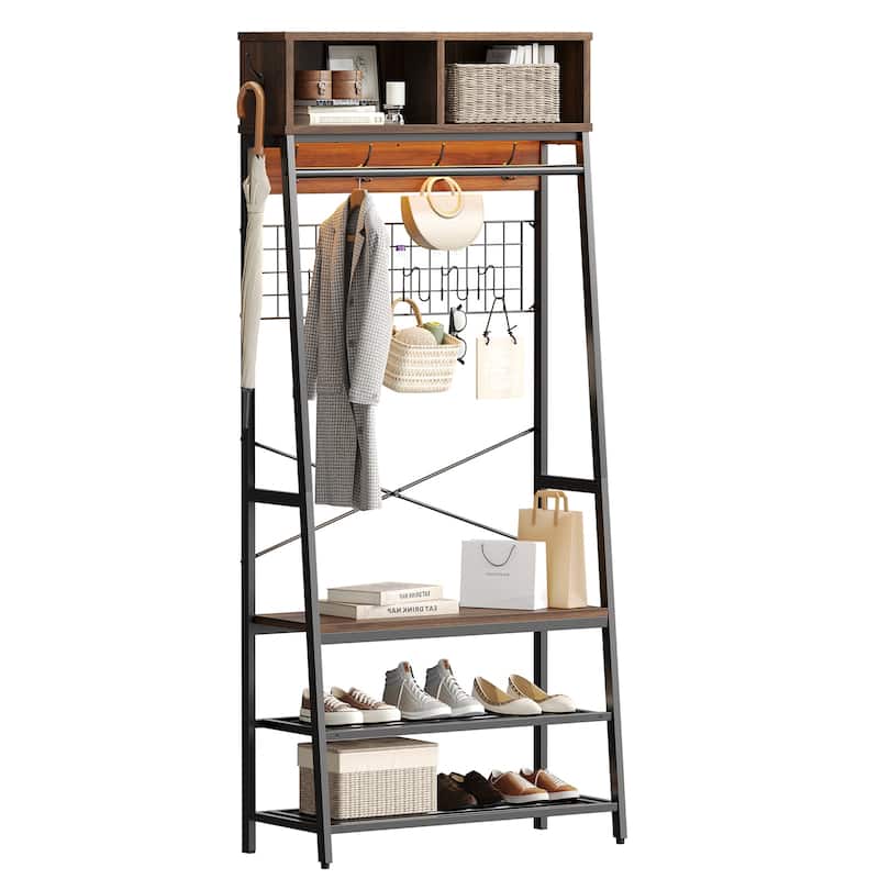 5 in 1 Hall Tree with Cabinet Coat Rack with 3-Tier Shoes Organizer - 70 inches