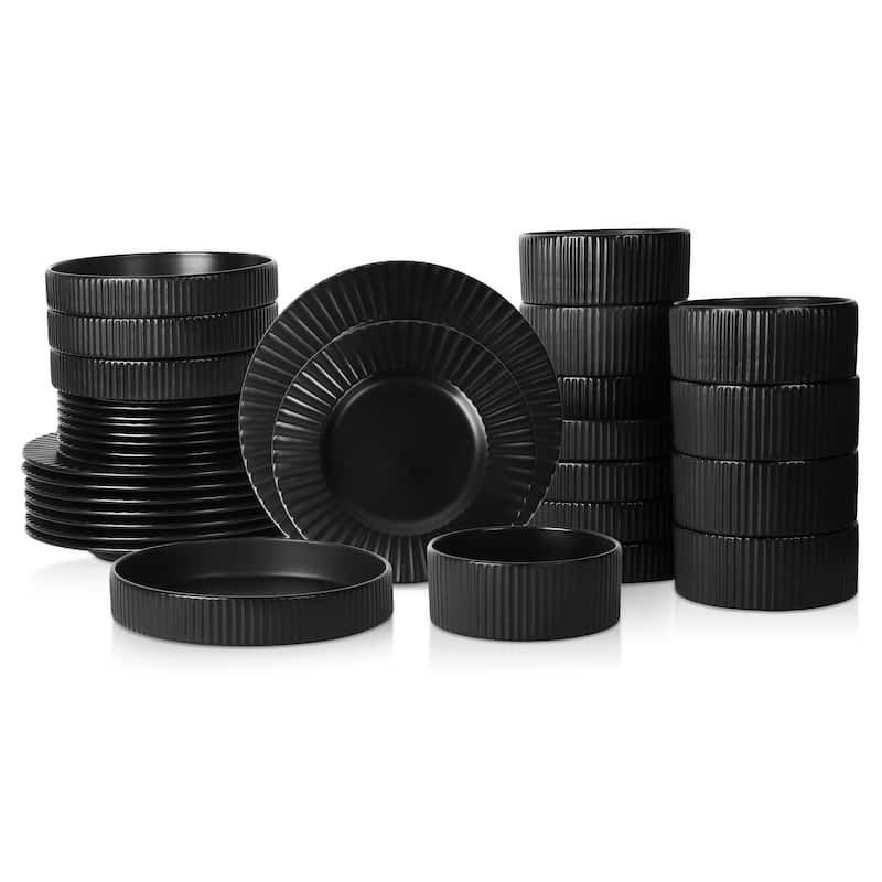 Christian Siriano Lusso Stoneware Dinnerware Set - Black - 32 Piece