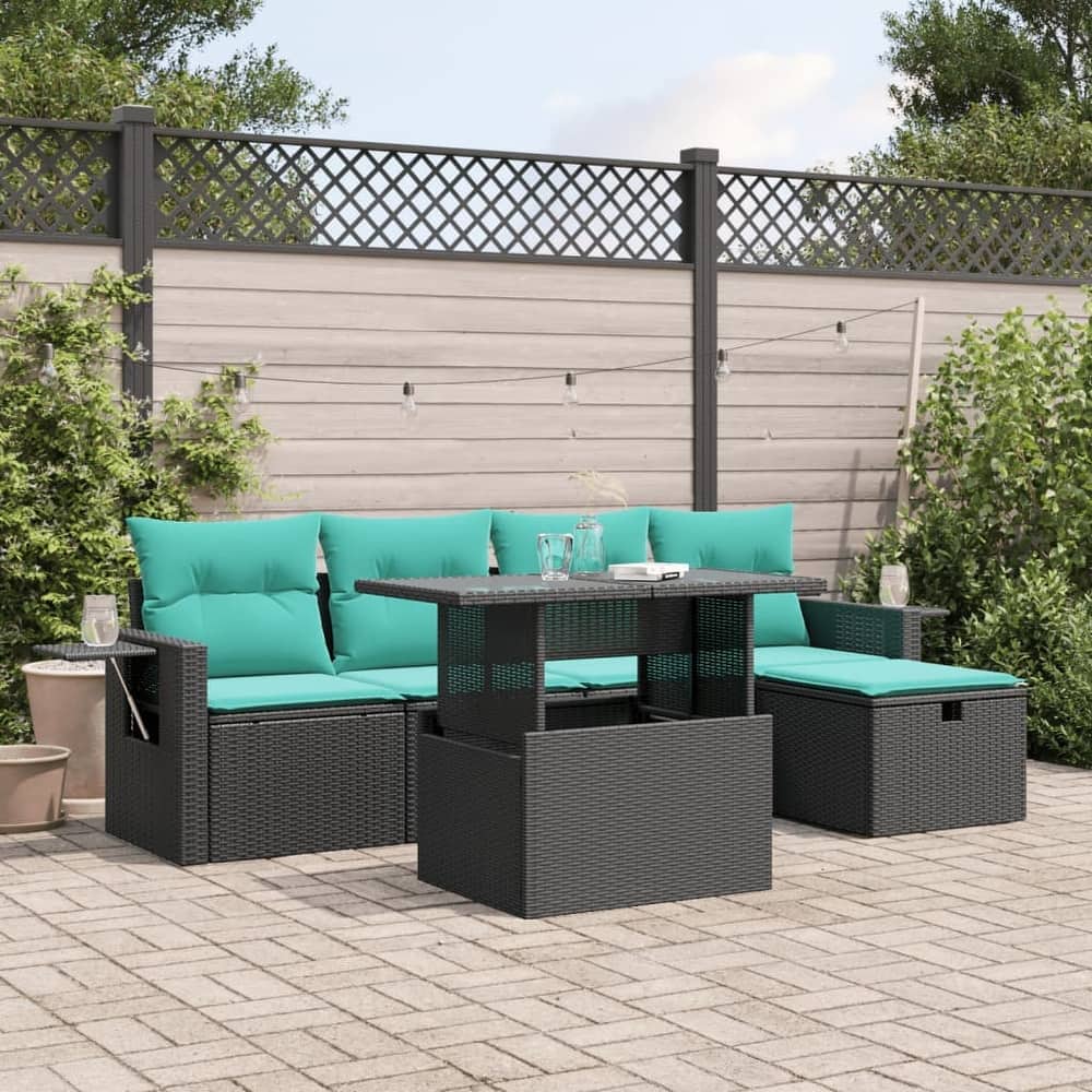 vidaXL Patio Sofa Set with Cushions and Table Outdoor Garden 6 Piece Poly Rattan