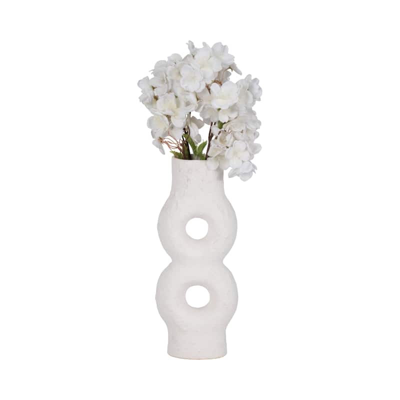 Sagebrook Home Ceramic Textured Stacked Circles Vase, White, Novelty, Solid Color