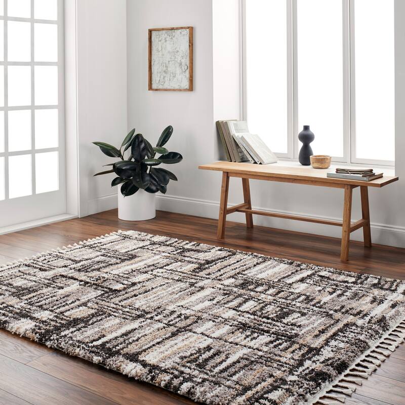 Barnette Bohemian & Eclectic Area Rug - 9' 2" x 12' - Black/Cream
