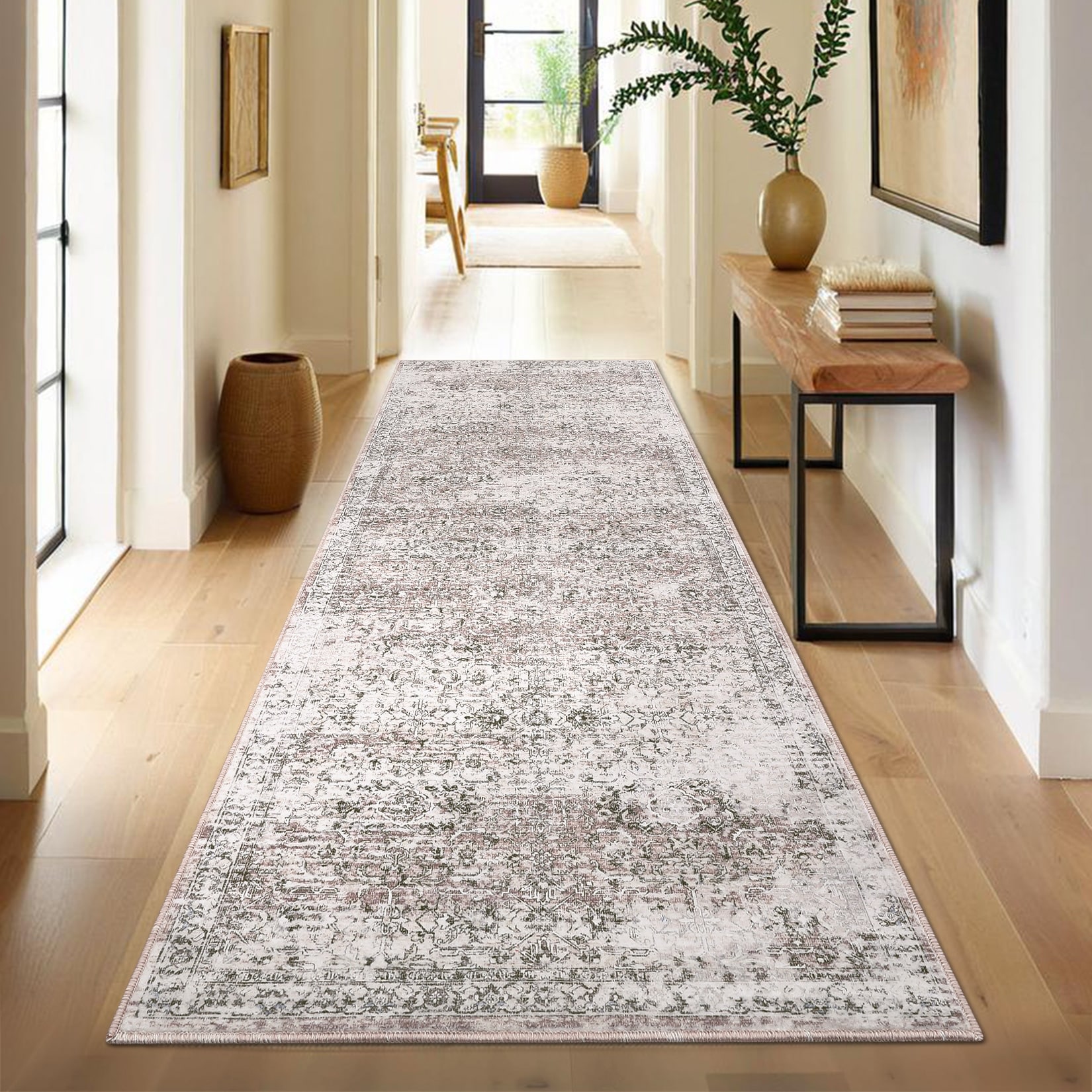 Garvee Distressed Abstract Soft Vintage Print Washable Area Rug