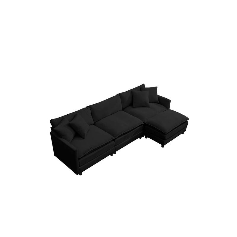 108" L-Shaped Chenille Sectional Sofa with Movable Ottoman