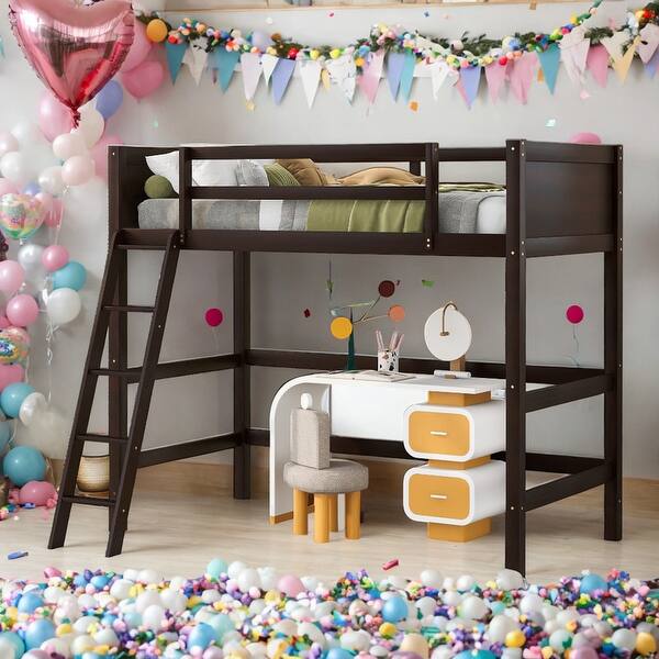 slide 2 of 38, Twin Size Loft Bed With Ladder and Solid Construction for Home Espresso