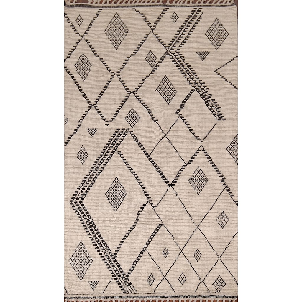 Geometric Moroccan Oriental Area Rug Handmade Wool Carpet - 4'11" x 8'10"