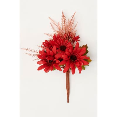 8" Fall Leaves Flower Pick, Burgundy, Set of 6