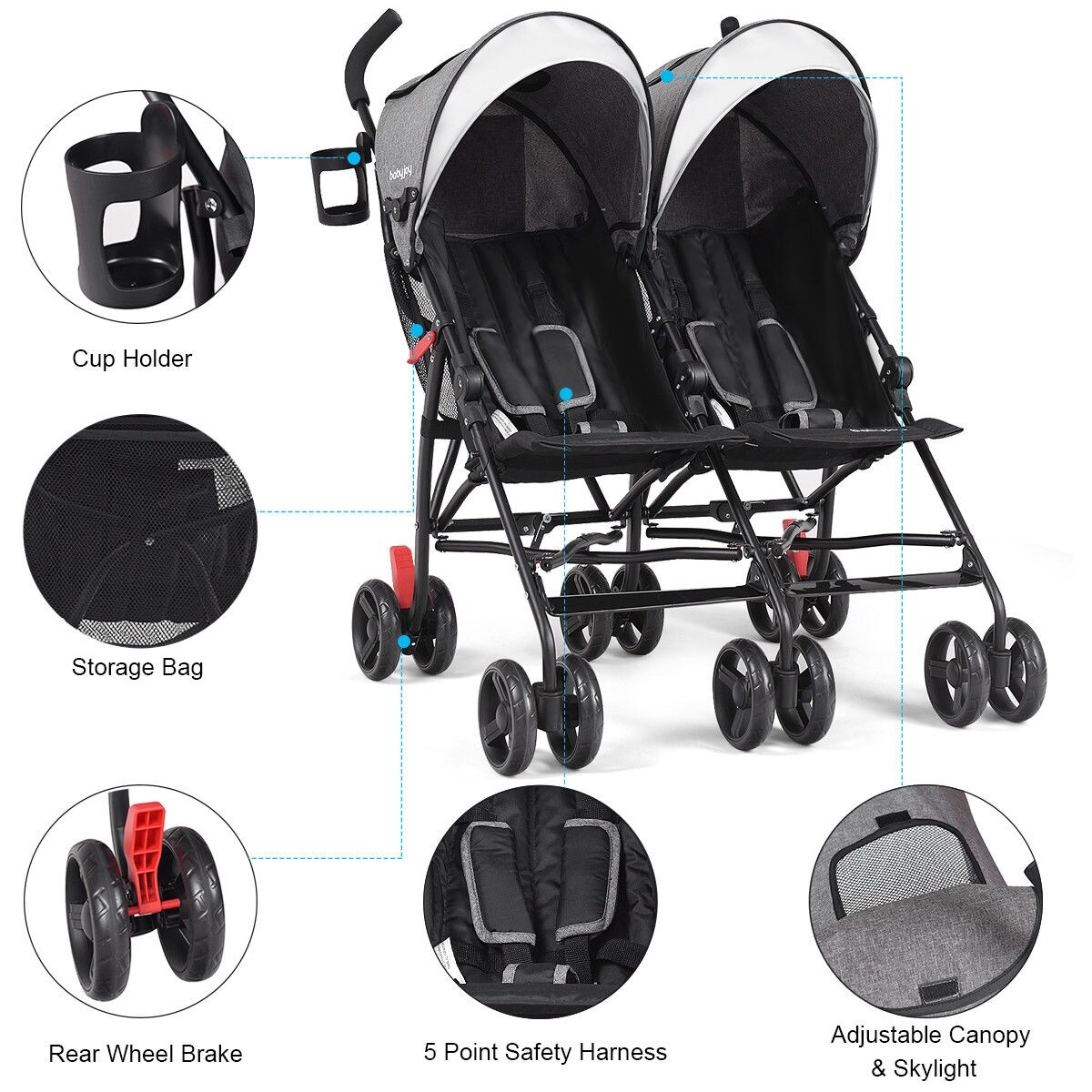 costway foldable twin baby double stroller