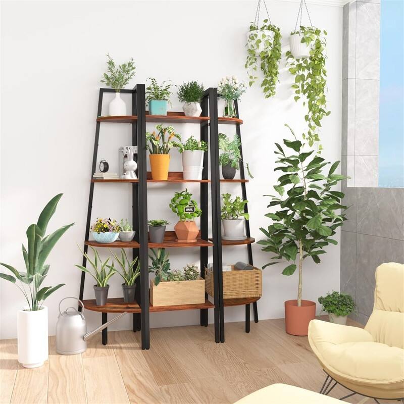 4 Tier Tall Ladder Bookshelf Corner Shelf - 12.4"D x 14.44"W x 54.25"H