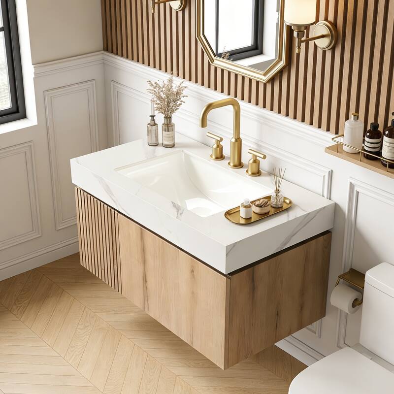 Floating Storage Bathroom Vanity with 3 Pre-drilled Faucet Holes