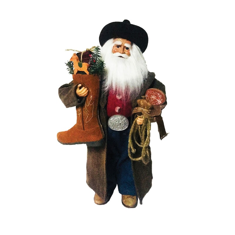 20" Cowboy Santa Claus Leather Boot Rope Standing Christmas Figurine