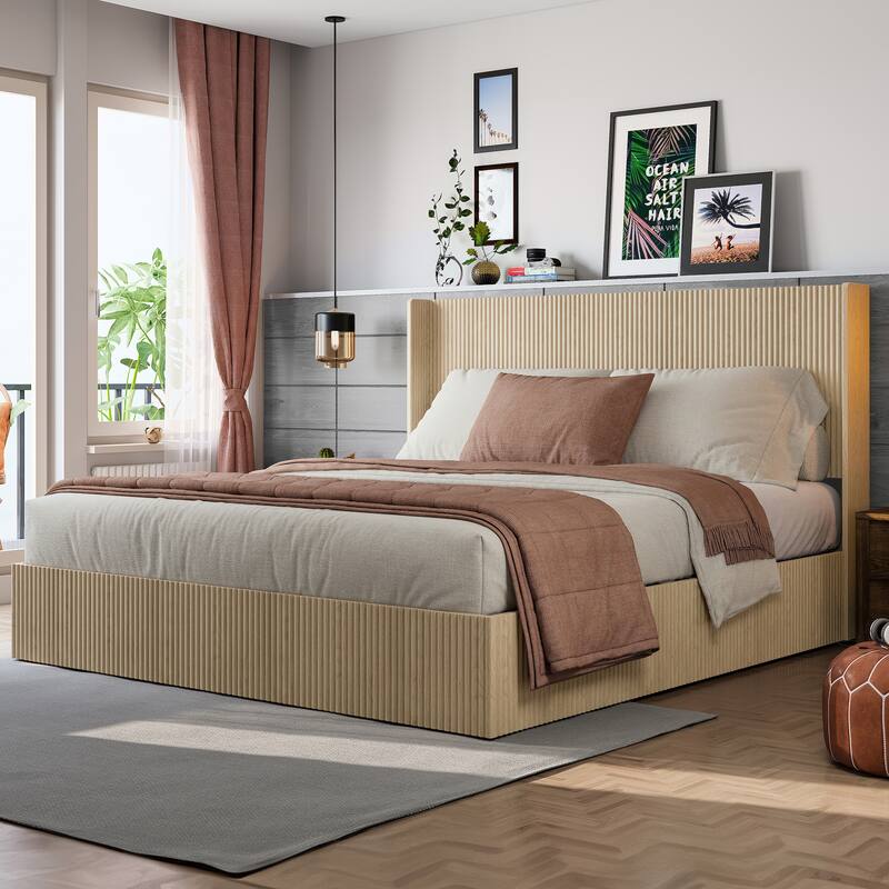 King Size Storage Bed Frame with Lift Up Mechanism and Headboard