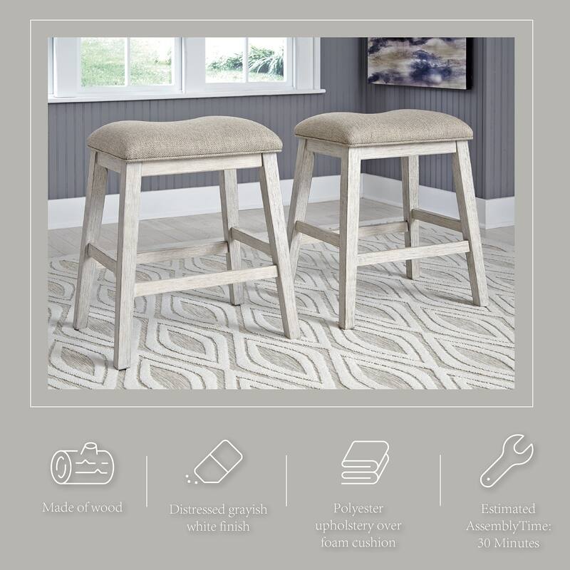 Signature Design by Ashley Mill Hill Grey and White Upholstered Counter Stool (Set of 2) - Set of 2 - Grayish White - Counter Height