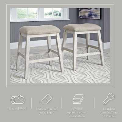 Signature Design by Ashley Mill Hill Grey and White Upholstered Counter Stool (Set of 2)
