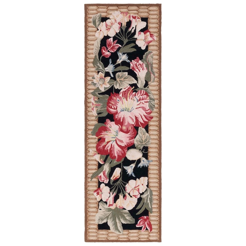 SAFAVIEH Handmade Chelsea Gottliebe French Country Wool Rug - 2'6" x 8' Runner - Black/Brown