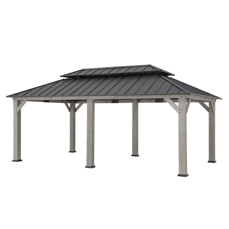 Sunjoy Outdoor Cedar Wood Frame Patio Gazebo Steel Hardtop