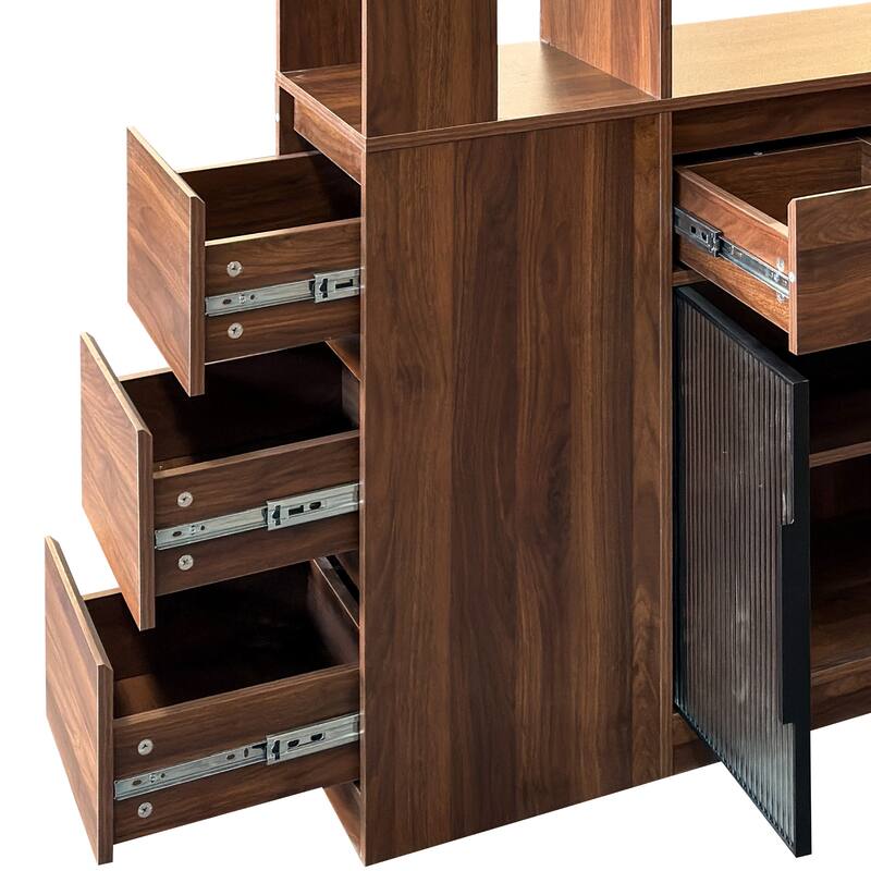 71" Tall Wooden Storage Cabinet for Hallway, Modern Multi-Functional Entrance Organizer