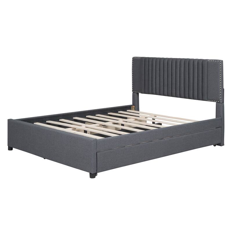 Linen Platform Bed with Drawers & Trundle
