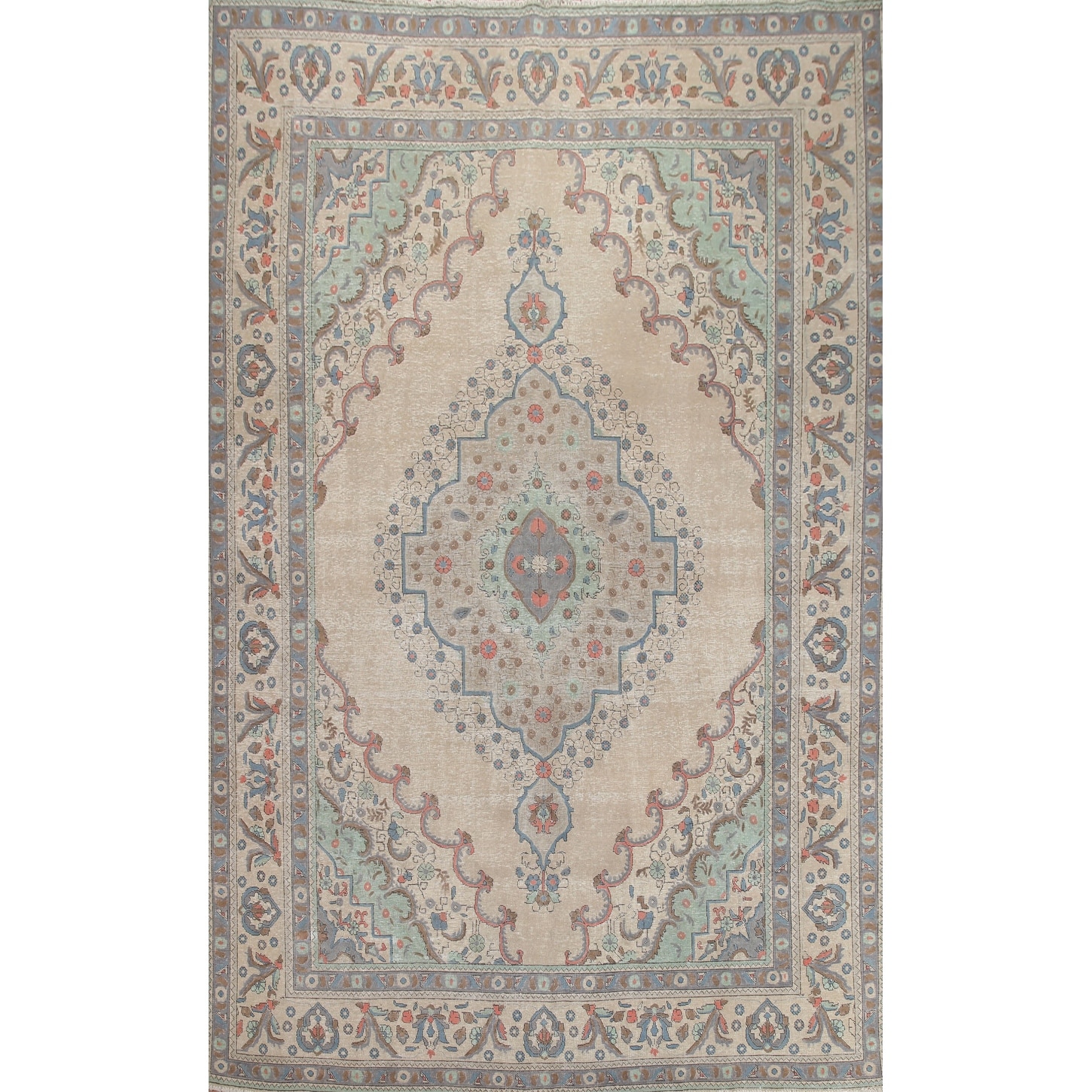 Hand Knotted Oriental 100% Wool Carpet Traditional Medallion Beige & Ivories Tabriz Area Rug - 12' 10'' X 9' 6''