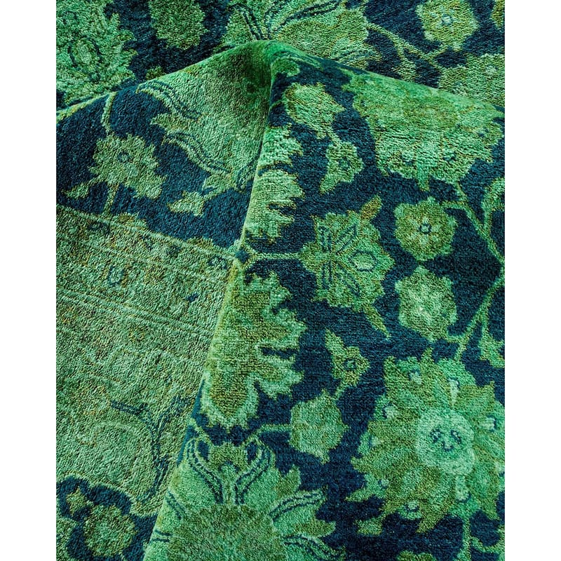 Overton Hand Knotted Wool Vintage Inspired Modern Contemporary Overdyed Green Area Rug - 6' 2" x 9' 2"