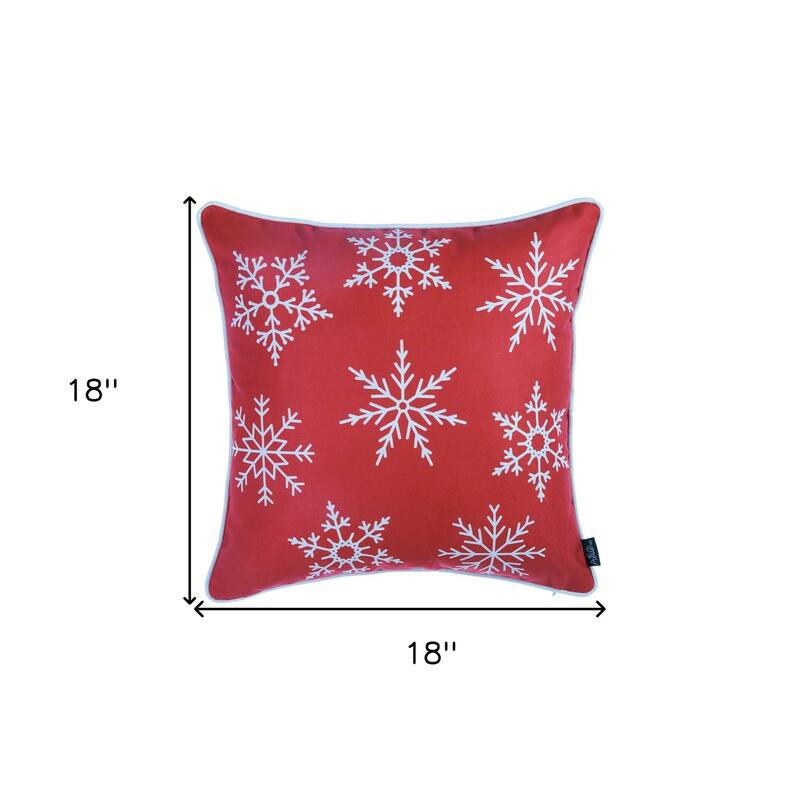 HomeRoots Set Of Four 18" X 18" Red Zippered Polyester Christmas Snowflakes Throw Pillow