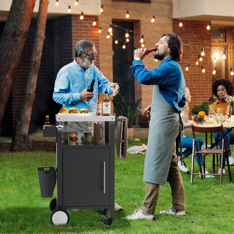 Outdoor Grill Cart with Patio Furniture, Outdoor Grill Table with Storage,Rolling Bar Cart Outdoor BBQ Cart