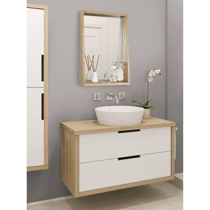Kate and Laurel Hutton Wood Framed Wall Mirror with Shelf - 18x24