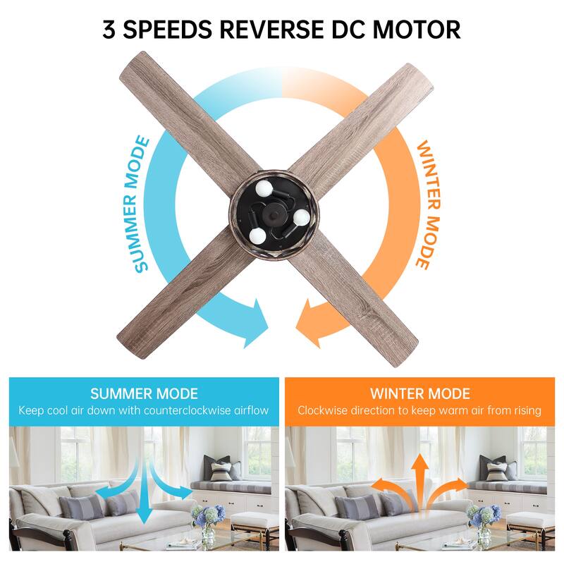 52" Black Reversible Downrod Ceiling Fan with Light Kit and Remote
