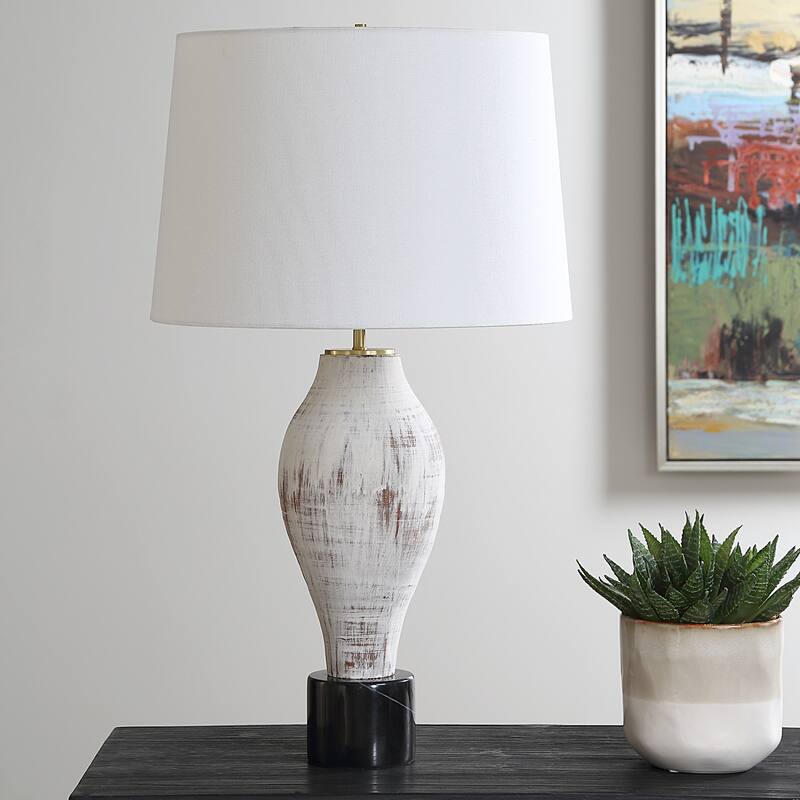 Rustic Table Lamp with Tapered Shade - 29.5" - White