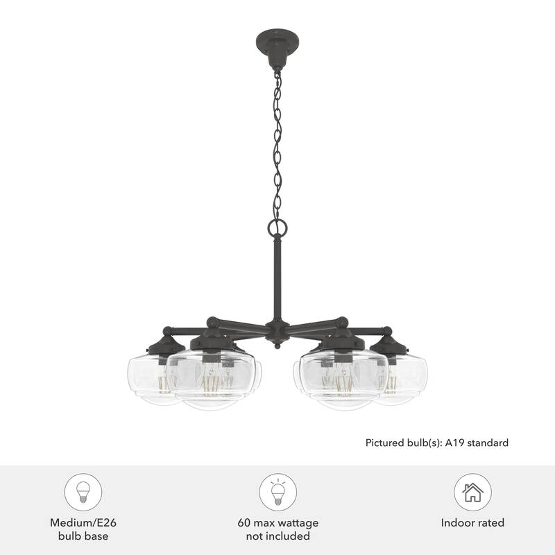 Hunter Saddle Creek Contemporary Schoolhouse Chandelier - Clear or White Glass Globes - Entry, Dining Room, Kitchen Table