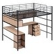 preview thumbnail 9 of 16, Full Size Metal Loft Bed with Bookcase, Desk and Cabinet, Black