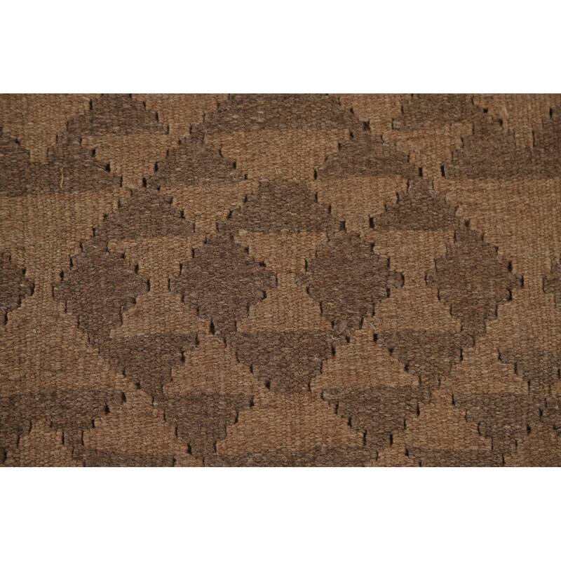 Hand Woven Oriental 100% Wool Carpet Southwestern Geometric Brown Kilim Area Rug - 9' 3'' X 6' 6''