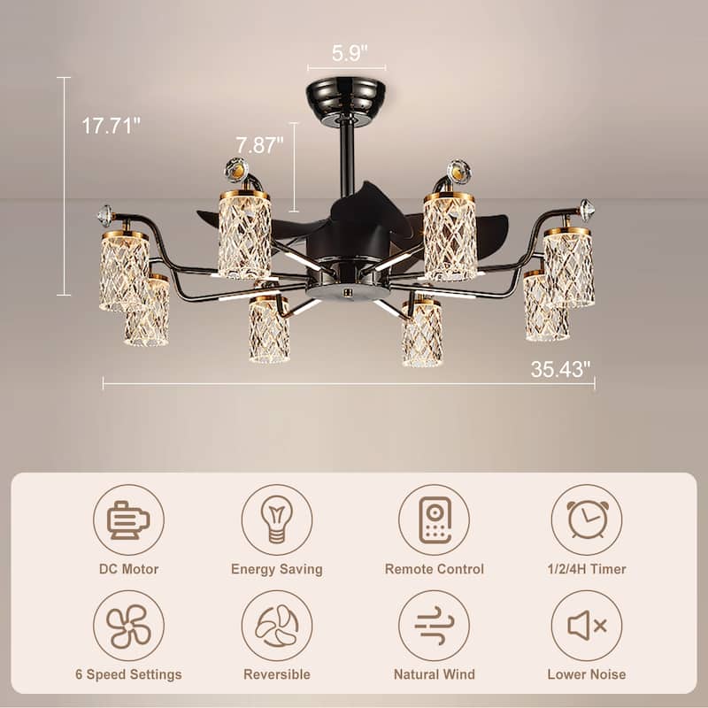 Modern Fandelier with Light and Remote, Modern luxury LED Chandelier Ceiling Fan for Living Room