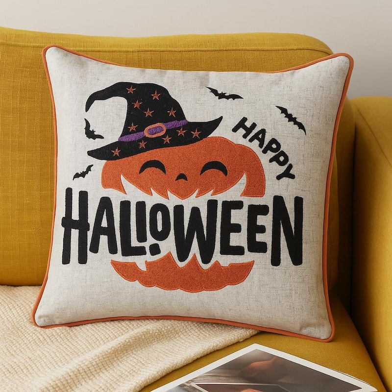 Happy Halloween Pumpkin Witch Throw Pillow