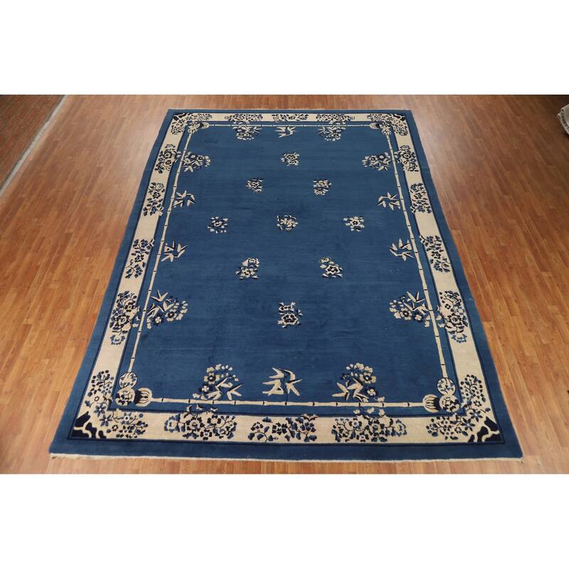 Vegetable Dye Floral Peking Chinese Area Rug Hand-Knotted Wool Carpet - 9'10"x 13'5"