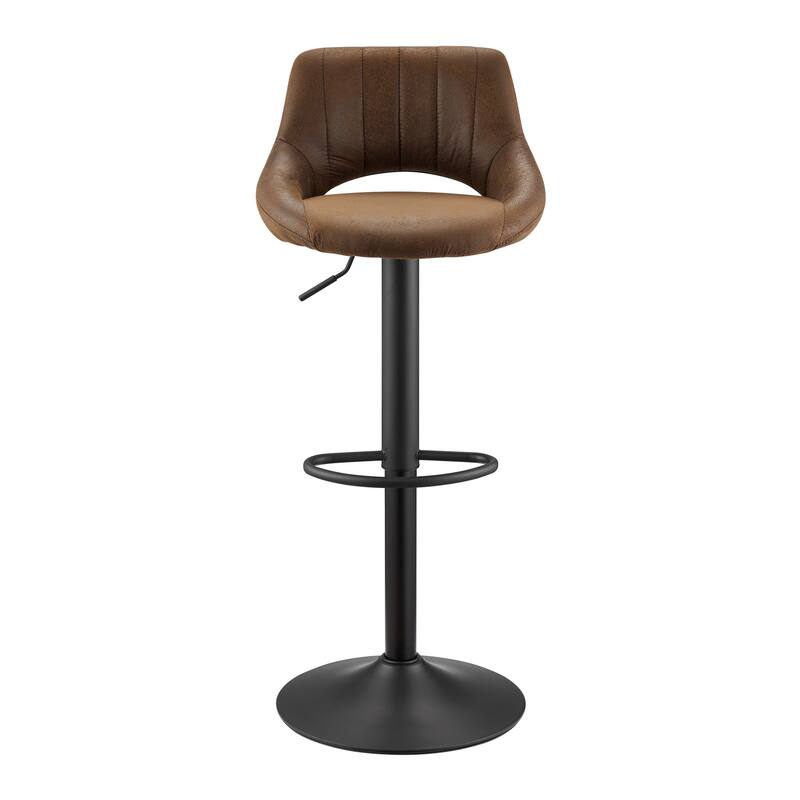 HomeRoots Set of Two Brown and Black Faux Leather and Steel Low Back Adjustable Height Swivel Bar Chairs - 18.11